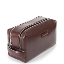 Piquadro Black Square Beauty bag 2 zippers brown