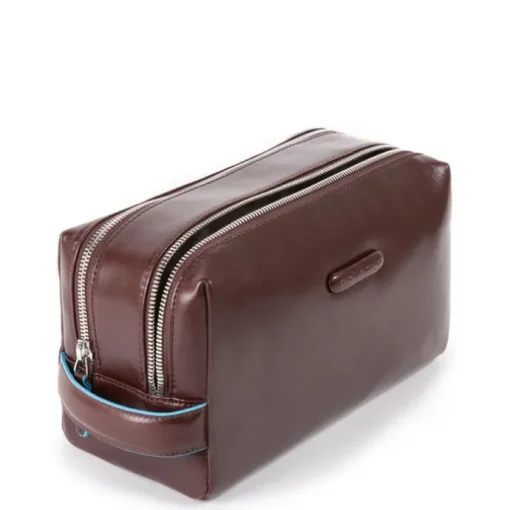 Piquadro Black Square Beauty bag 2 zippers brown